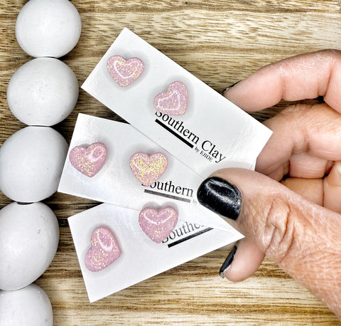 Pink Glitter Heart Studs